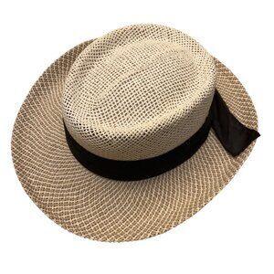 Kate Lord Womens Natural Straw Hat Black Ribbon Accent Summer Size S/M